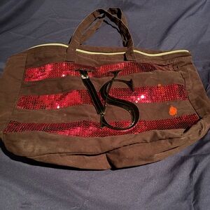 Victoria's Secret Zippered Tote with Sequin Stripes